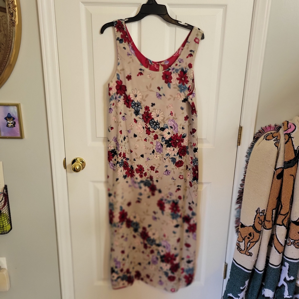 Vintage Midi Reversible Floral Sleeveless Shift Dress Sz L